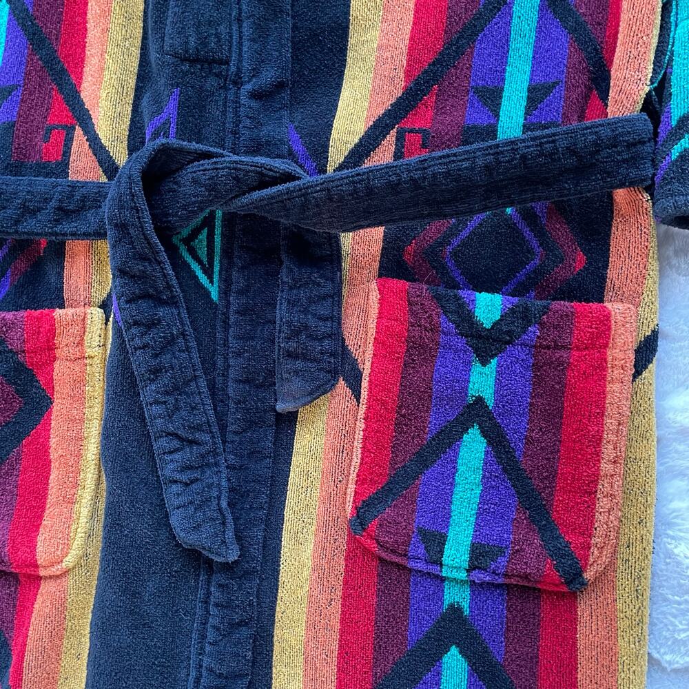🔥Vintage STAFFORD 100% Cotton Aztec Tribal Southeastern Bathrobe Mens One Size - Picture 8 of 16